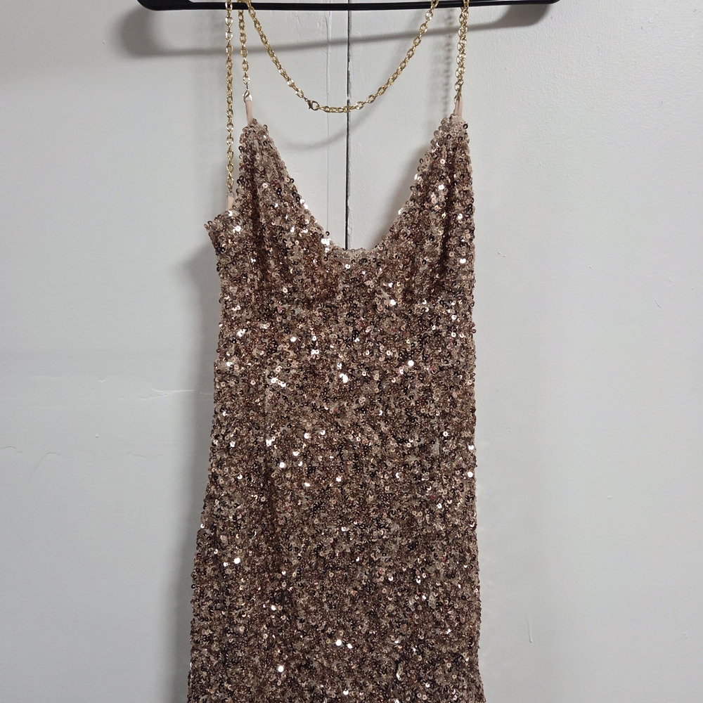 Hello Molly Glittering Sequin Mini Dress with Gold Straps